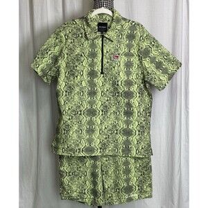 NEW 40s & Shorties Shirt & Shorts Green Snakeskin Print Embroidered